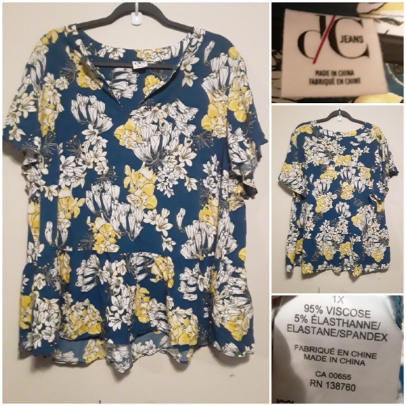 d/c Jean's Women's Plus Size Floral Vneck Blouse - Picture 1 of 12